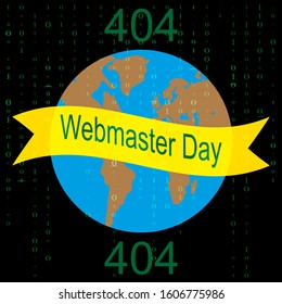 4 april webmaster day a globe belted with a yellow ribbon with an inscription on a matrix background