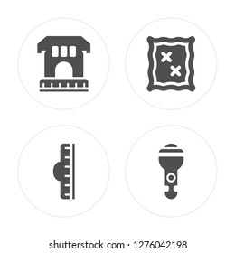 4 Archaeological, Ruler, Map, Flashlight modern icons on round shapes, vector illustration, eps10, trendy icon set.