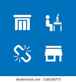 4 architecture icons in vector set. link, worker, door and front store illustration for web and graphic design