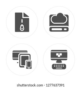 4 Archive, Cross-platform, Cloud storage, Computer modern icons on round shapes, vector illustration, eps10, trendy icon set.