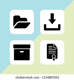 4 archive icons in vector set. archive black box, document and file illustration for web and graphic design