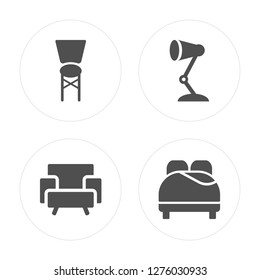 4 Armchair, Lamp, Bed modern icons on round shapes, vector illustration, eps10, trendy icon set.