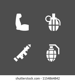 4 arms icons in vector set. bazooka, grenade and strong illustration for web and graphic design