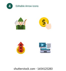 Iconos planos de 4 flechas establecidos aislados en . Iconos definidos con archivador, Coste por clic, nivelación, iconos Integración de sistemas.