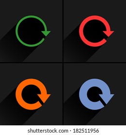 4 arrow icon. Set 01. Reload, refresh, rotation, reset, repeat sign. Color pictogram with black long shadow on gray background. Simple, solid, plain, flat style. Vector illustration web design 8 eps