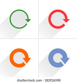 4 arrow icon. Set 01. Reload, refresh, rotation, reset, repeat sign. Color pictogram with gray long shadow on white background. Simple, solid, plain, flat style. Vector illustration web design 8 eps