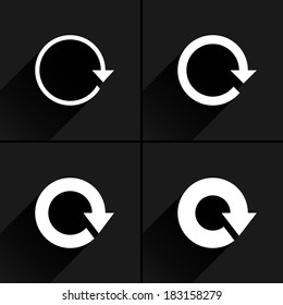 4 arrow icon. Set 01. Reload, refresh, rotation, reset, repeat sign. White pictogram with black long shadow on gray background. Simple, plain, solid, flat style. Vector illustration web design 8 eps