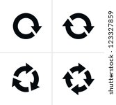 4 arrow pictogram refresh reload rotation loop sign set. Volume 03. Simple black icon on white background. Modern mono solid plain flat minimal style. Vector illustration web design elements 8 eps
