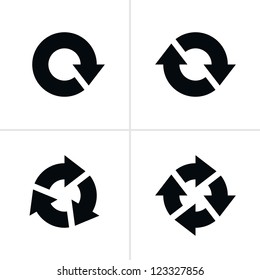 4 arrow pictogram refresh reload rotation loop sign set. Volume 04. Simple black icon on white background. Modern mono solid plain flat minimal style. Vector illustration web design elements 8 eps