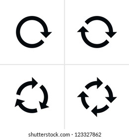 4 arrow pictogram refresh reload rotation loop sign set. Volume 02. Simple black icon on white background. Modern mono solid plain flat minimal style. Vector illustration web design elements 8 eps