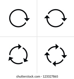 4 arrow pictogram refresh reload rotation loop sign set. Volume 01. Simple black icon on white background. Modern mono solid plain flat minimal style. Vector illustration web design elements 8 eps