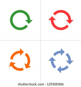 4 arrow pictogram refresh reload rotation loop sign set. Volume 02 (color). Mono solid plain flat minimal style. Simple icon on white background. Vector illustration design elements saved in 8 eps