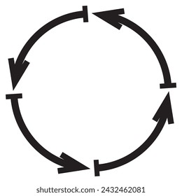 4 arrow pictogram refresh reload rotation loop sign set. Volume 02. Simple black icon on white background. Modern mono solid plain flat minimal style. web design elements 8 .Vector illustration .