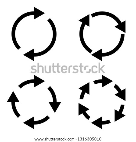 4 arrow pictogram refresh reload rotation loop sign set. Volume 03. Simple black icon on white background. Modern mono solid plain flat minimal style. Vector illustration web design elements 8 eps