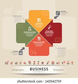 Ilustración de vectores de concepto de equipo empresarial con 4 flechas