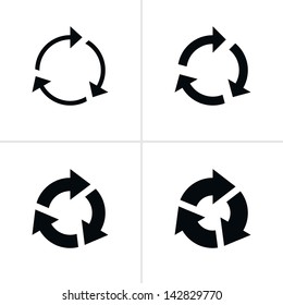 4 arrow sign reload refresh rotation loop pictogram. Set 03. Simple black icon on white background. Modern mono solid plain flat minimal style. Vector illustration web design elements save in 8 eps