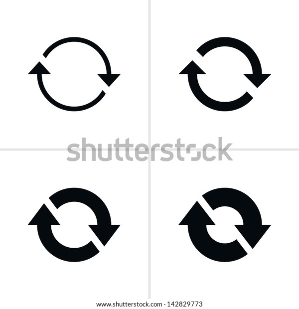 4 arrow sign reload refresh rotation loop pictogram.\
Set 02. Simple black icon on white background. Modern mono solid\
plain flat minimal style. Vector illustration web design elements\
save in 8 eps