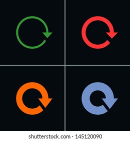 4 arrow sign reload rotation refresh reset pictogram. Set 01. Simple color icon on black background. Mono solid plain flat minimal style. Vector illustration web design elements 8 eps
