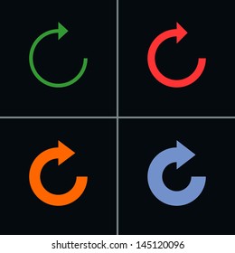 4 arrow sign reload rotation refresh reset pictogram. Set 05. Simple color icon on black background. Mono solid plain flat minimal style. Vector illustration web design elements 8 eps