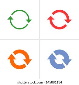 4 arrow sign rotation reset reload refresh pictogram set 02. Simple color icon on white background. Mono solid plain flat minimal style. Vector illustration web design elements 8 eps