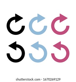 4 Pfeil-Zeichen-Rotation Reset Reload Piktogramm-Set 01. Einfaches Farbsymbol auf weißem Hintergrund. Mono solide schlichte flache minimale Stil. Web-Design-Elemente der Vektorillustration 8 EPS