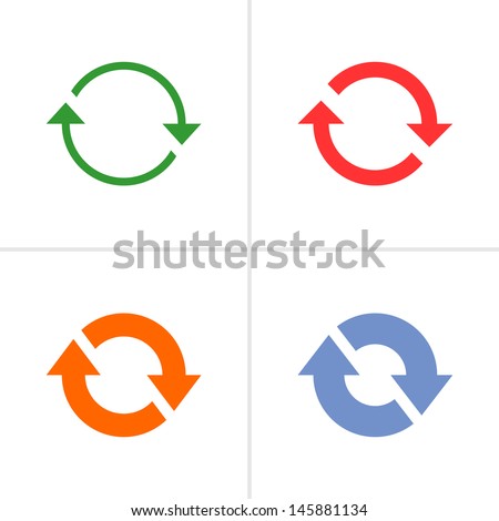 4 arrow sign rotation reset reload refresh pictogram set 02. Simple color icon on white background. Mono solid plain flat minimal style. Vector illustration web design elements 8 eps