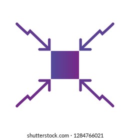 4 arrows aiming to the square center icon. . Direction arrows. Vector illustration isolated on white