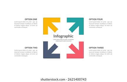 4 Arrows to Manage a Successful Business. Presentation, Data, Plan and Strategy. Vector illustration.