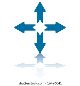 4 Arrows With Reflection on Bottom Plane Pointing North, South, East and West