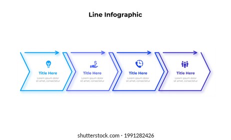 4 arrows from thin lines for presentations or infographics. Business data visualization. Concept of timeline business development process.