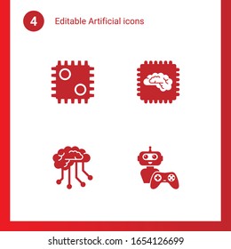 4 künstlich gefüllte Symbole einzeln auf . Symbole mit AI-Entscheidung, Künstliche Intelligenz, Tiefenlernen, NPC-Symbole.