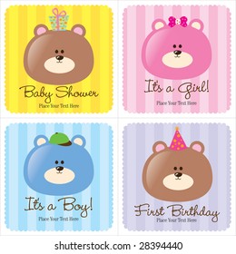 4 Assorted Baby Cards Set 1 (1-Baby Shower, 2-Birth Announcements, 1- First Birthday)