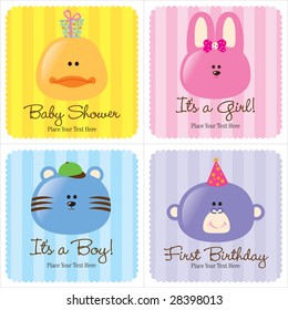 4 Assorted Baby Cards Set 2 (1-Baby Shower, 2-Birth Announcements, 1- First Birthday)