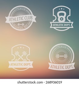 4 Athletic Dept., Club vintage emblems on blur background, vector illustration, eps10, easy to edit