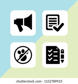 4 attention icons in vector set. test, megaphone and no animals illustration for web and graphic design