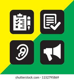 4 attention icons in vector set. test, megaphone and human ear shape illustration for web and graphic design