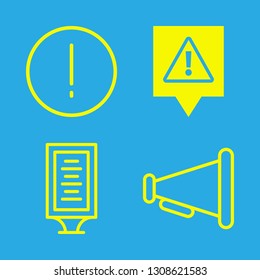 4 attention icons with warning and warning sing pin in this set