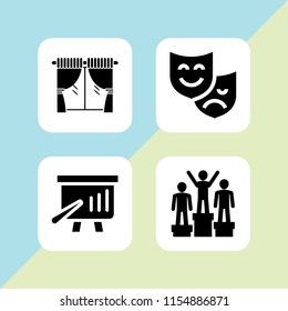 4 audience icons in vector set. class, podium, theater and curtain illustration for web and graphic design