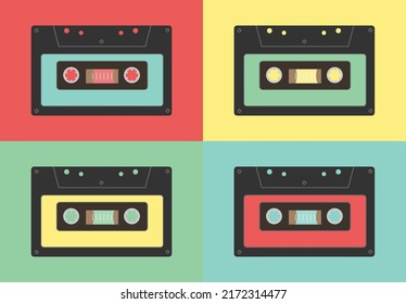 4 Audio Cassettes in Retro Colors