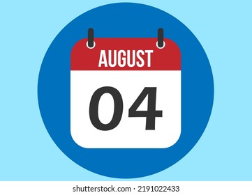 4 August blue calendar vector. Calendar august with circle in background clear.