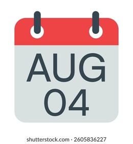 4 August Calendar Icon, Isolated Vector Calendar Icon.