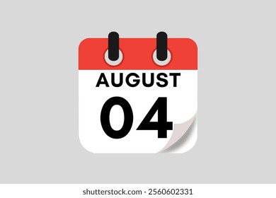 4 August calendar icon text page monthly web design on red, white, black and ash background vector, icon, or illustration with the month of August 4