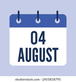 4 Agosto Calendario, Calendario de Vector Aislado.