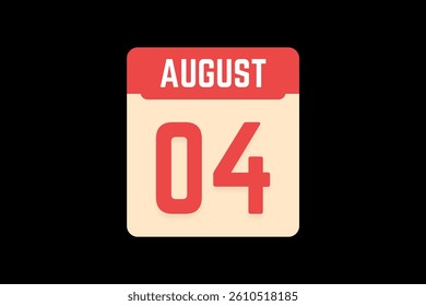 4 August icon text page monthly web design on coral, white, tangerine and black background vector, icon, or illustration with the month of August 4