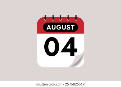 4 August month single day vector, illustration, calendar with rose red, black and off-white color background calendar August 4