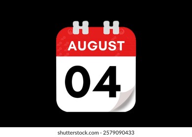 4 August month single day vector, illustration, calendar with red, gray, white and black color background calendar August 4