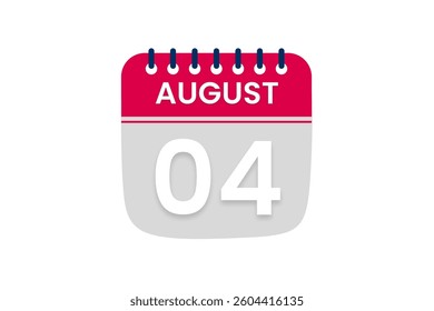 4 August month single day vector, illustration, calendar with red, off white and white color background calendar August 4