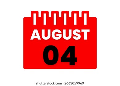 4 august month single day vector, illustration, calendar with red, black and white color background calendar icon of august 4