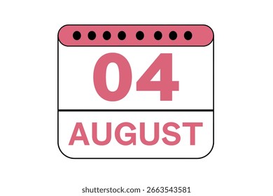 4 august month single day vector, illustration, calendar with peach, black and white color background calendar icon of august 4