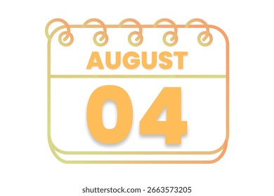 4 august month single day vector, illustration, calendar with orange, yellow, brown and white color background calendar icon of august 4
